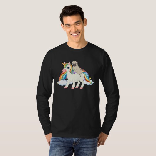 Rainbow Pug Unicorn Pug Themed  Pugicorn Tシャツ (正面フル)