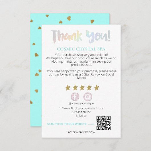 *~* Rainbow QR AP8ありがとうございました金ゴールドスターレビュー エンクロージャーカード (正面/裏面)