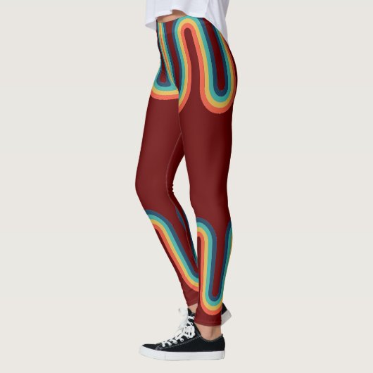 Rainbow Retro Stripe Vintage Style レギンス (左)