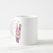 Rainbow Retro Tie Dye Psychedelic Peace Sign Hand コーヒーマグカップ (正面左)