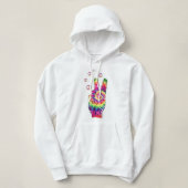 Rainbow Retro Tie Dye Psychedelic Peace Sign Hand パーカ (デザイン正面)