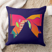 Rainbow Ribbon Bow Dk Blue Decorative Fun クッション (ブランケット)