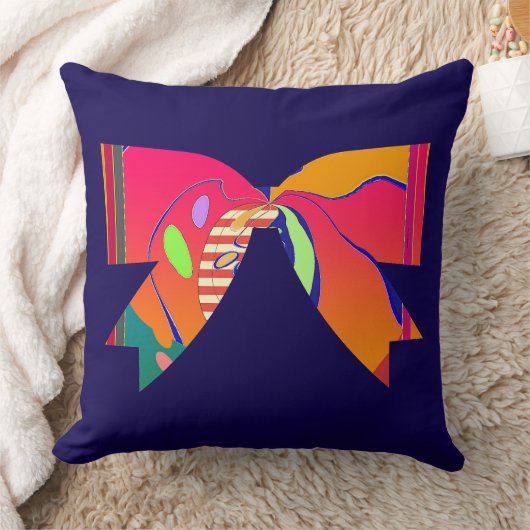 Rainbow Ribbon Bow Dk Blue Decorative Fun クッション (ブランケット)