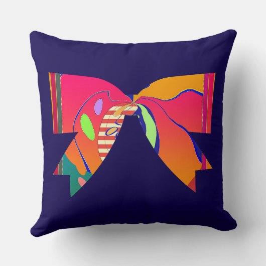 Rainbow Ribbon Bow Dk Blue Decorative Fun クッション (裏面)