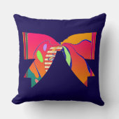 Rainbow Ribbon Bow Dk Blue Decorative Fun クッション (正面)