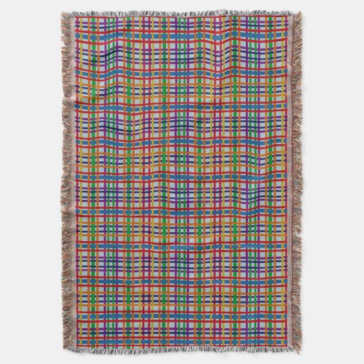 Rainbow Rustic Plaid Stripe Tile Light Grey Blue スローブランケット (正面縦)