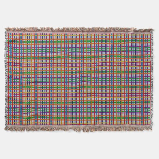 Rainbow Rustic Plaid Stripe Tile Light Grey Blue スローブランケット (正面)