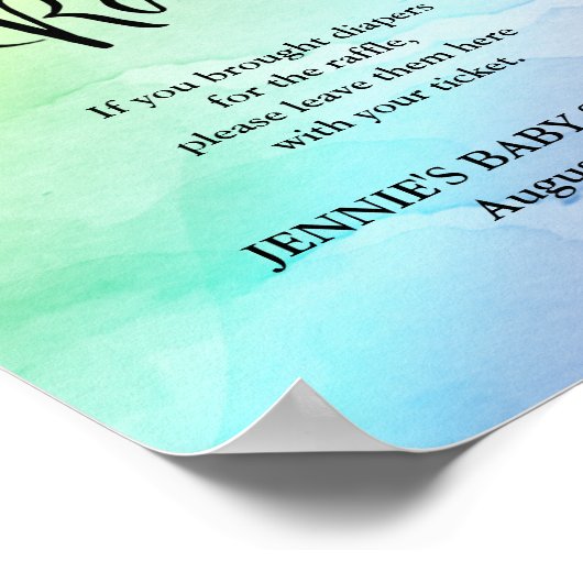 Rainbow Script Diaper Raffle Shower Display ポスター (角)