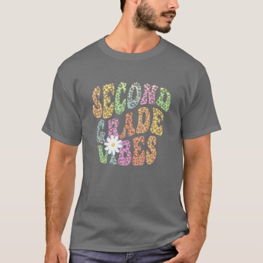 Rainbow SECOND GRADE VIBES Retro 2Nd Gr Leopard Pr Tシャツ (正面)