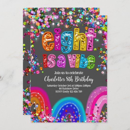 Rainbow Sequin Glitter 8 is a Vibe Invitation 招待状 (正面/裏面)