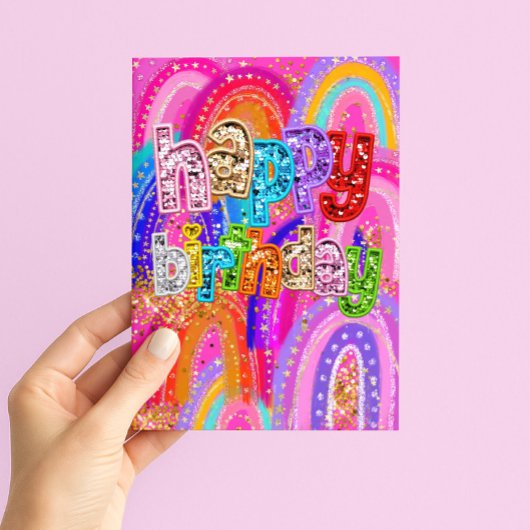 Rainbow Sequin Happy Birthday Card- Bright Glitter カード