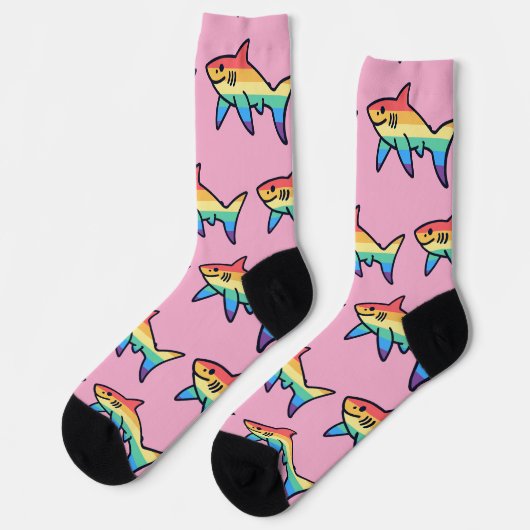 Rainbow Shark Pride - Kawaii Nautical LGBTQ+ ソックス (左)