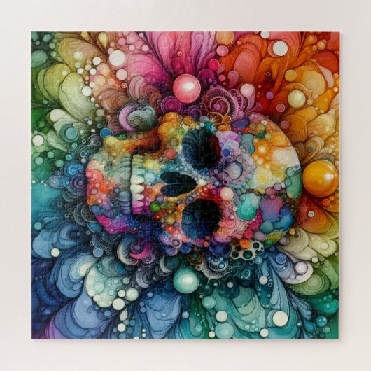 Rainbow Skull Alcohol Ink ジグソーパズル (横)