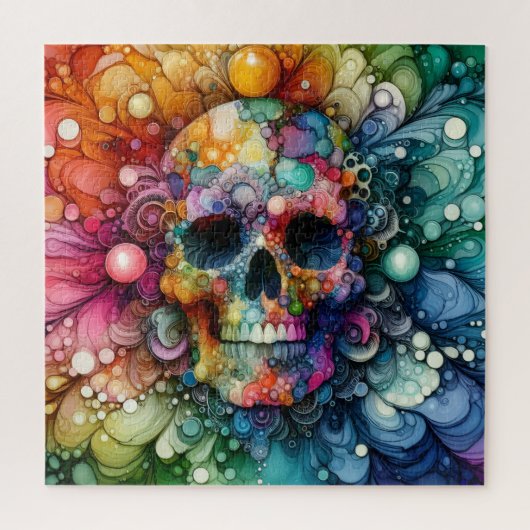Rainbow Skull Alcohol Ink ジグソーパズル (縦)