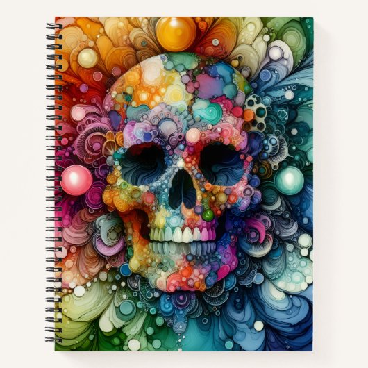 Rainbow Skull Alcohol Ink Deluxe ノートブック (正面)