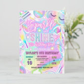 Rainbow Spa Party Glow Makeup Pamper Birthday 招待状 (スタンド正面)