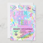 Rainbow Spa Party Makeup Pamper 10th Birthday 招待状 (正面)