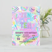 Rainbow Spa Party Makeup Pamper 10th Birthday 招待状 (スタンド正面)