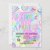 Rainbow Spa Party Makeup Pamper 5th Birthday 招待状 (正面)