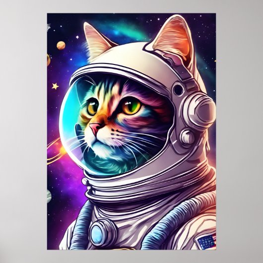 Rainbow Space Cat Astronaut Art Print Poster ポスター (正面)