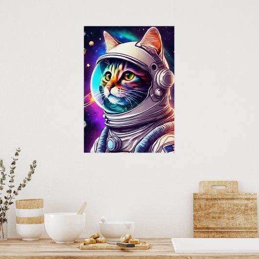 Rainbow Space Cat Astronaut Art Print Poster ポスター (キッチン)