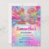 Rainbow Sparkle Glitter 13th Birthday Party 招待状 (正面)