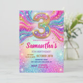 Rainbow Sparkle Glitter 3th Birthday Party 招待状 (スタンド正面)