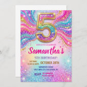 Rainbow Sparkle Glitter 5th Birthday Party 招待状 (正面/裏面)