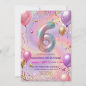 Rainbow Sparkle Glitter 6th Birthday Party 招待状 (正面)