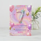 Rainbow Sparkle Glitter 7th Birthday Party 招待状 (スタンド正面)