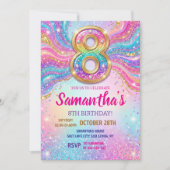 Rainbow Sparkle Glitter 8th Birthday Party 招待状 (正面)