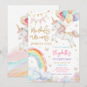 Rainbow Sparkle Unicorn Birthday Invitation 招待状 (正面/裏面)
