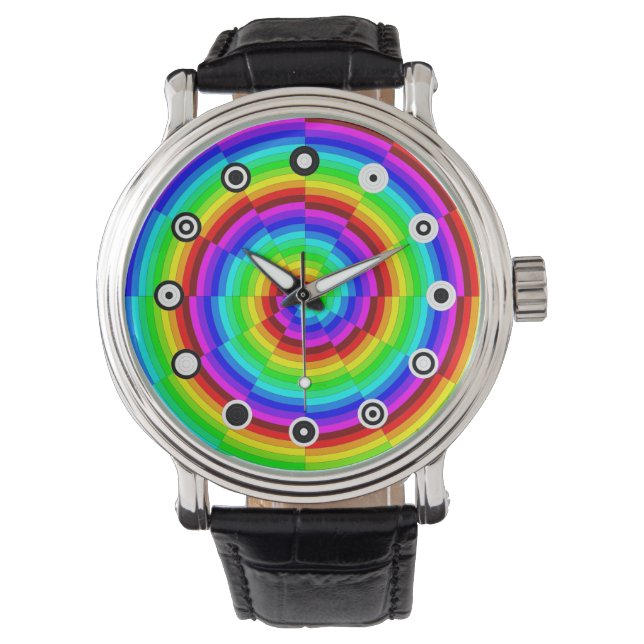 Rainbow Spiral (バイナリ顔) by Kenneth Yoncich 腕時計 (正面)
