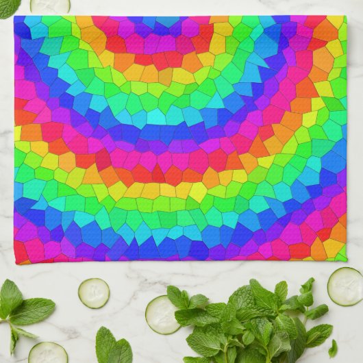 Rainbow Spiral Mosaic Tile キッチンタオル (折り畳み)