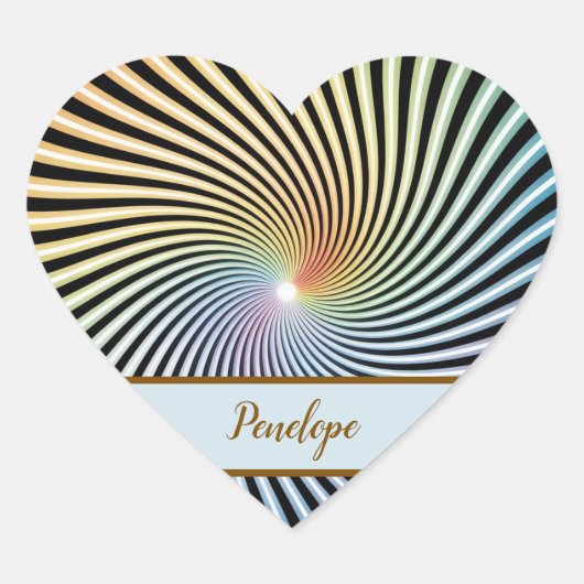 Rainbow Spiral Optical Illusion Art Custom Name ハートシール (正面)