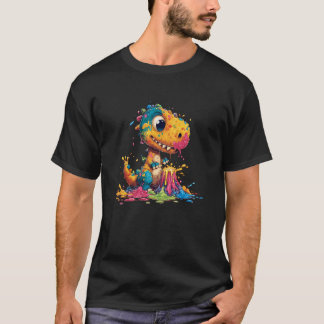 Rainbow Splash Baby Dino with Color Volcano Tシャツ