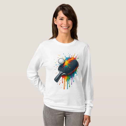 Rainbow Splash Table Tennis – Vibrant Paddle Power Tシャツ (正面フル)