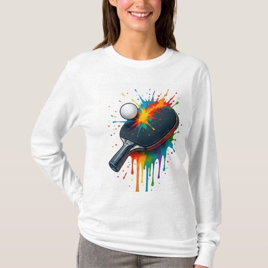 Rainbow Splash Table Tennis – Vibrant Paddle Power Tシャツ (正面)