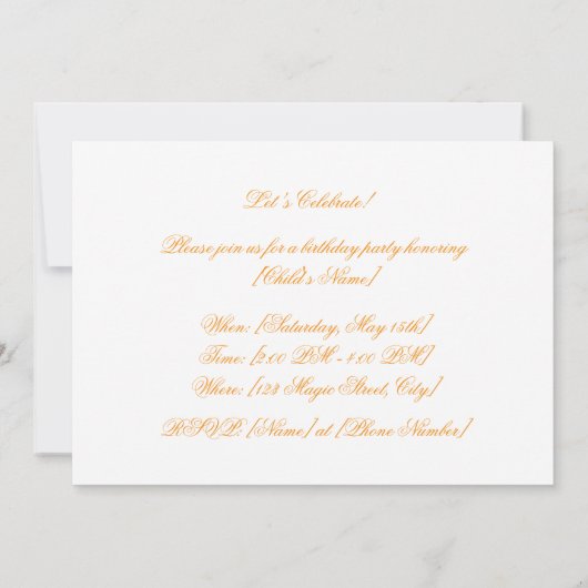 Rainbow Squirrel Kids Birthday Party 招待状 (裏面)