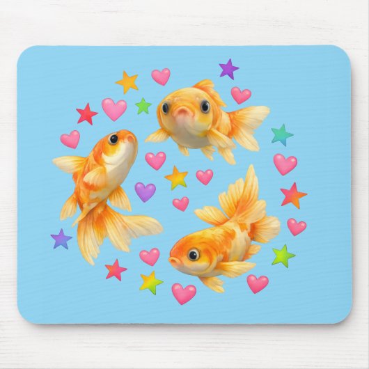 rainbow stars kawaii cute goldfish pet マウスパッド (正面)