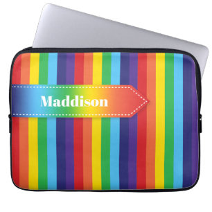 Rainbow Striped Electronics Sleeve with Name ラップトップスリーブ
