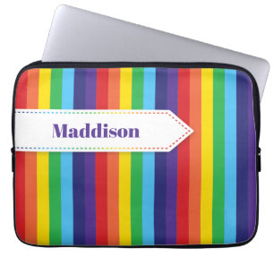 Rainbow Striped Electronics Sleeve with Name ラップトップスリーブ