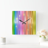Rainbow Stripes スクエア壁時計 (ホーム)