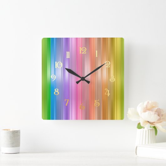 Rainbow Stripes スクエア壁時計 (ホーム)
