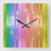 Rainbow Stripes スクエア壁時計 (正面)