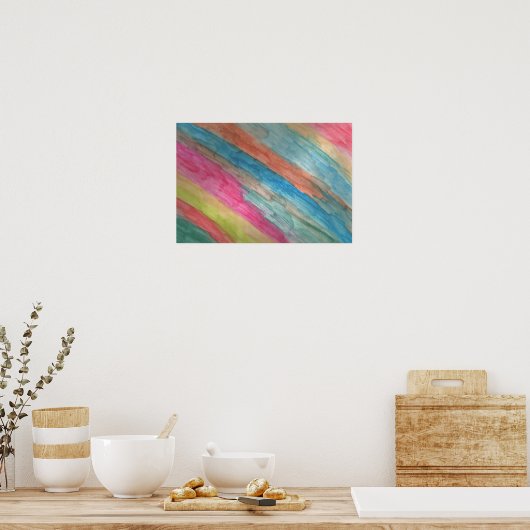 Rainbow Stripes Abstract Watercolor Art Poster ポスター (キッチン)