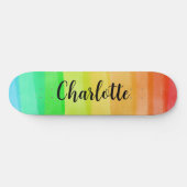 Rainbow Stripes Custom Personalized Name スケートボード (横)