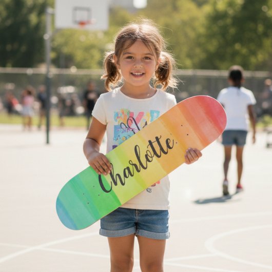 Rainbow Stripes Custom Personalized Name スケートボード