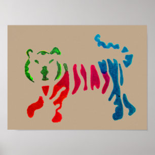 Rainbow stripey tiger art ポスター