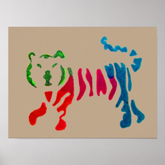 Rainbow stripey tiger art ポスター (正面)